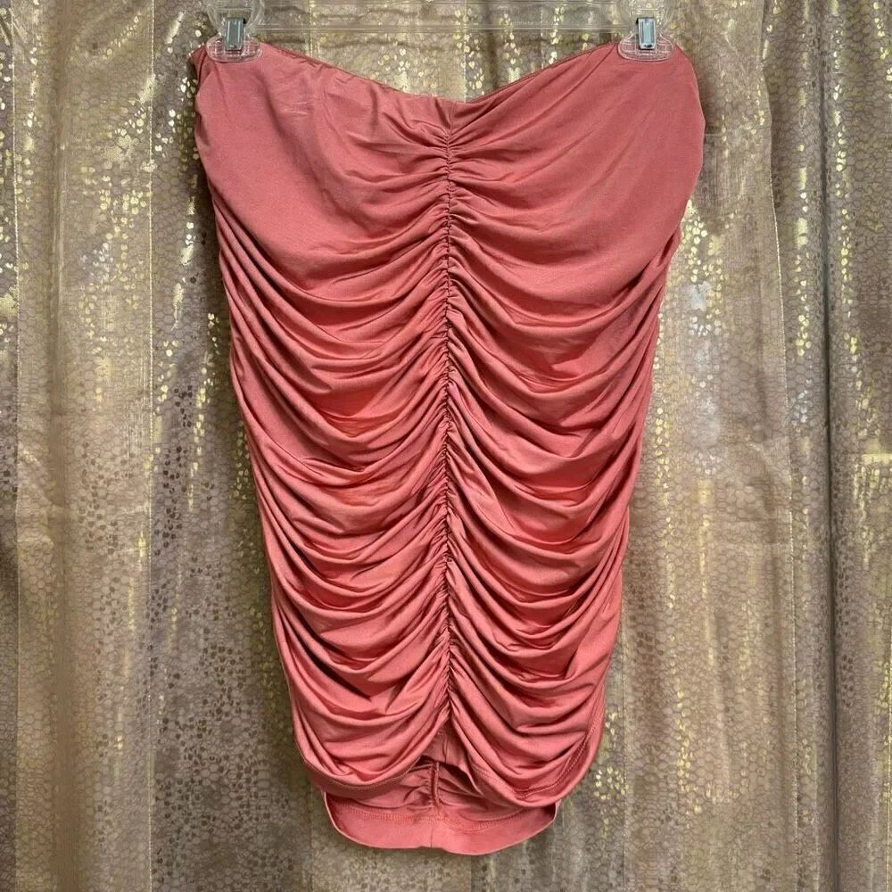 Express Ruched Peachy Pink Jersey Strapless Tube Top Large
